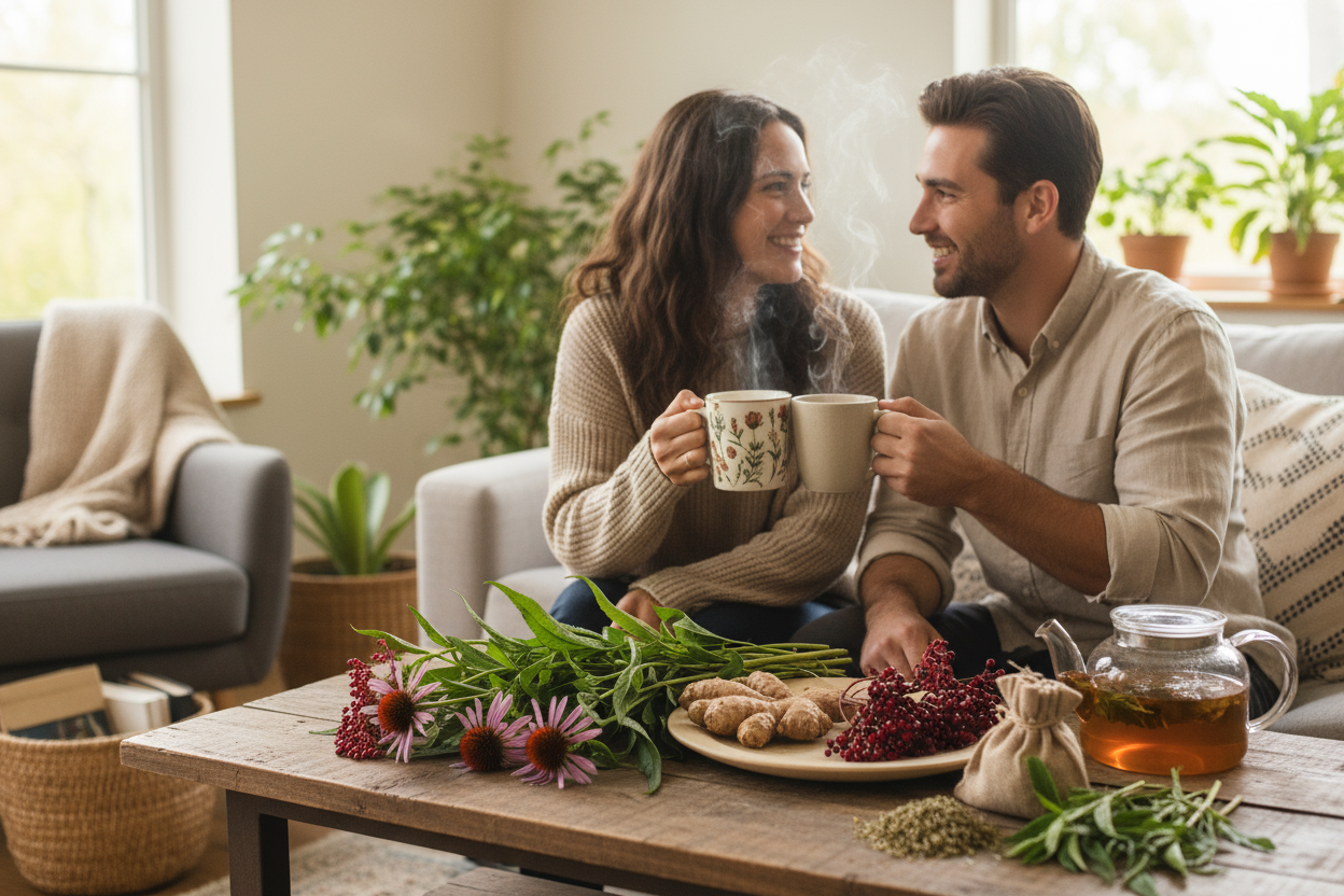 a couple drinking natural a herb to boost their immune system